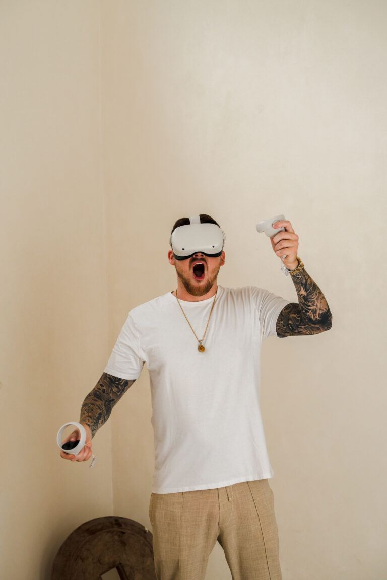 Man is experiencing virtual reality