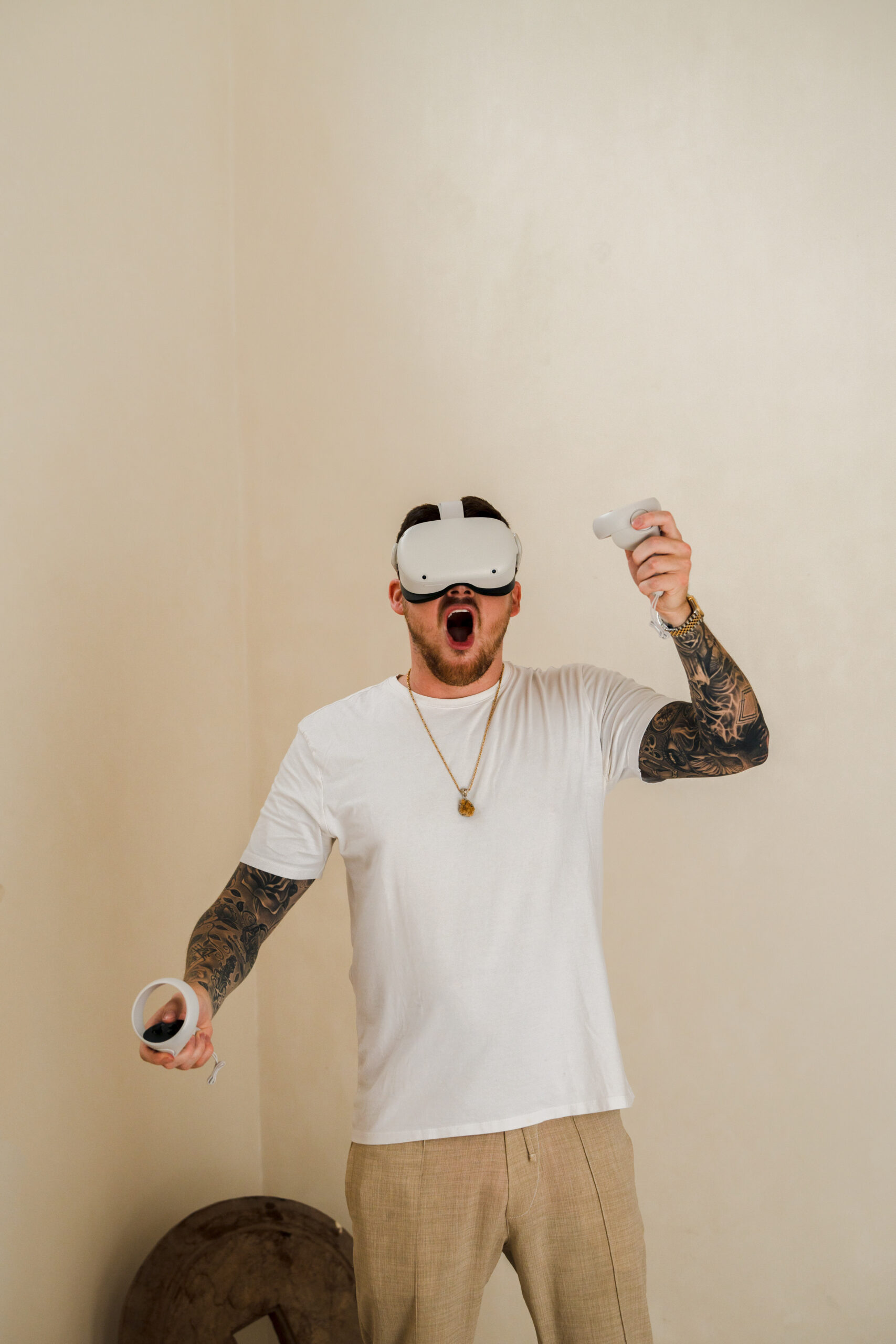 Man is experiencing virtual reality